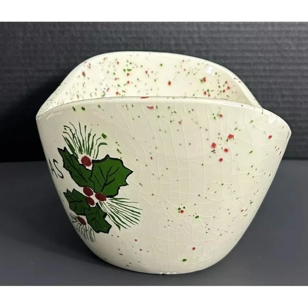 Merry X-mas Bowl Red Green‎ Sprinkles 1990 OOAK Christmas Holiday popcorn